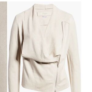 Blank NYC Drape Front Faux Suede Jacket taupe Asymmetrical Jacket XS